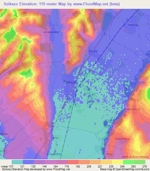 Szikszo,Hungary Elevation Map
