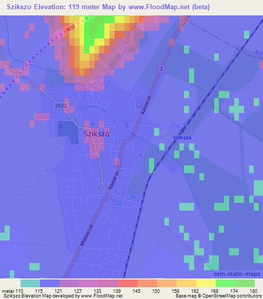 Szikszo,Hungary Elevation Map