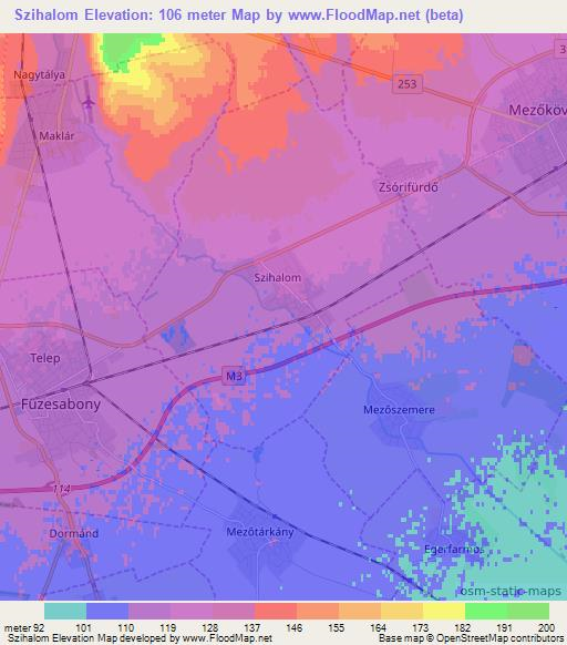 Szihalom,Hungary Elevation Map