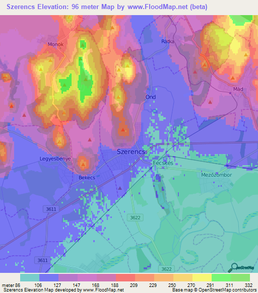Szerencs,Hungary Elevation Map