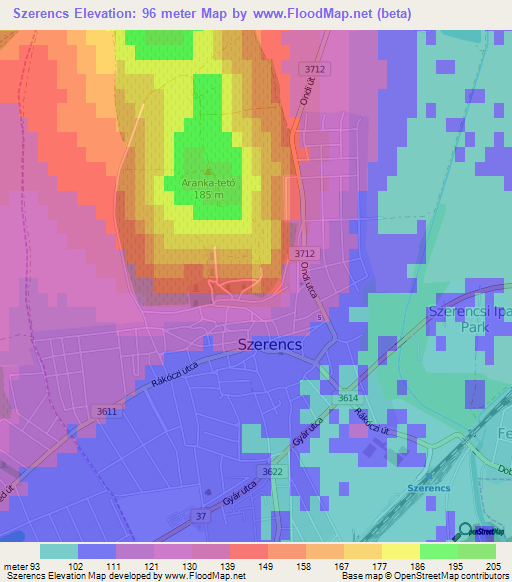 Szerencs,Hungary Elevation Map