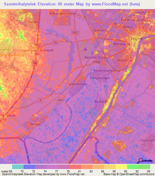 Szentmihalytelek,Hungary Elevation Map