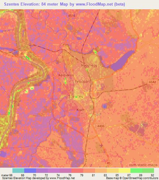Szentes,Hungary Elevation Map