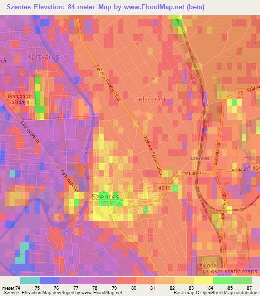 Szentes,Hungary Elevation Map