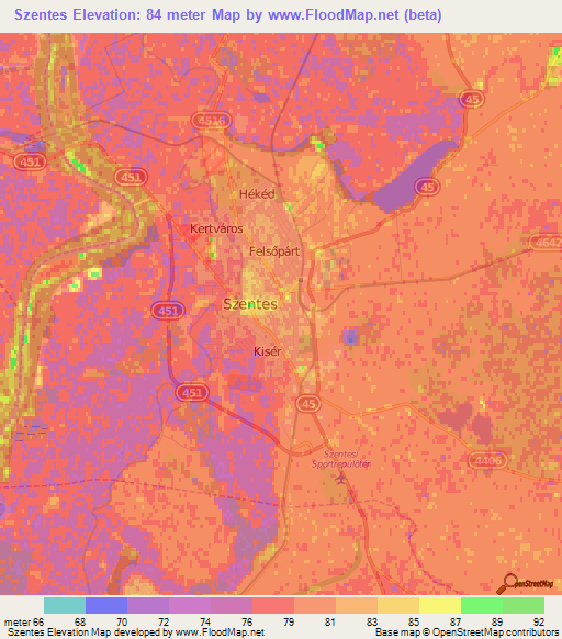 Szentes,Hungary Elevation Map