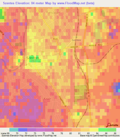 Szentes,Hungary Elevation Map