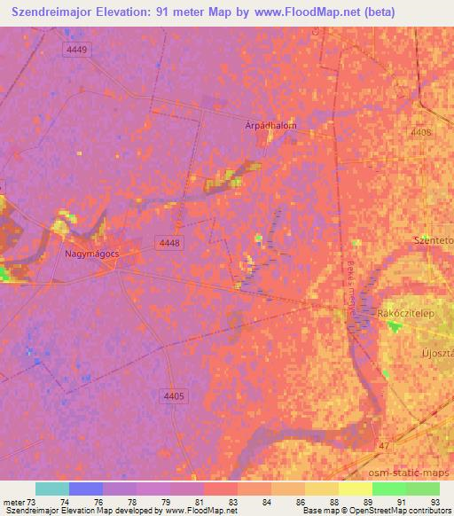 Szendreimajor,Hungary Elevation Map