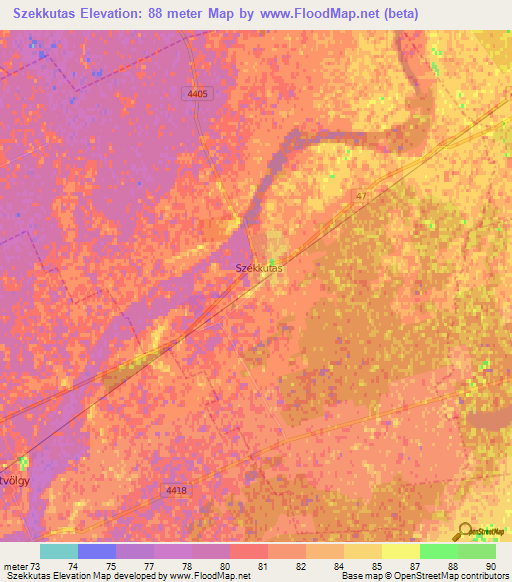 Szekkutas,Hungary Elevation Map