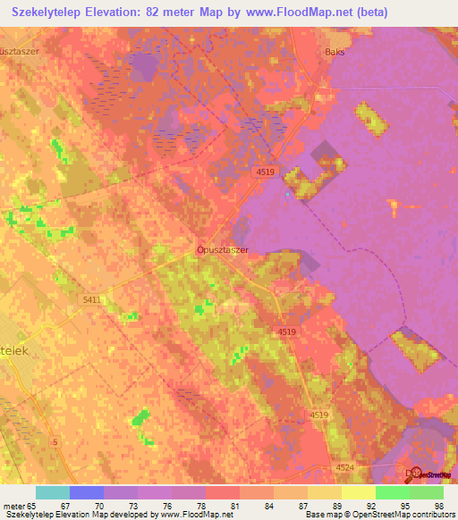 Szekelytelep,Hungary Elevation Map