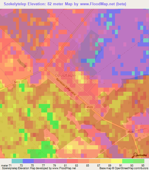 Szekelytelep,Hungary Elevation Map