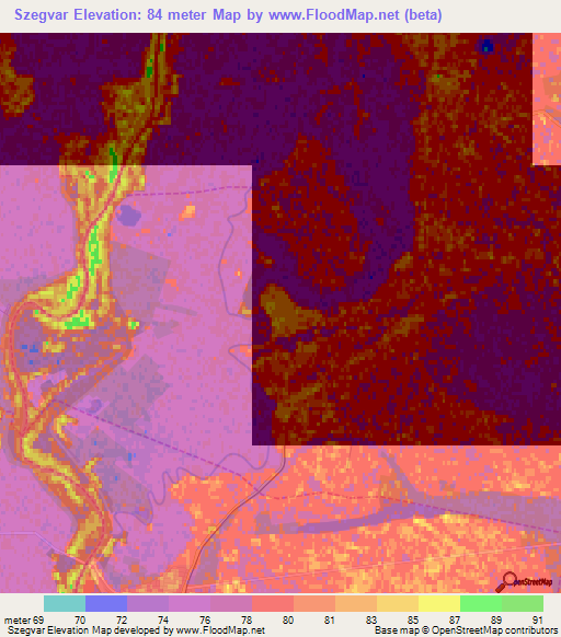Szegvar,Hungary Elevation Map