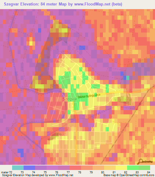 Szegvar,Hungary Elevation Map