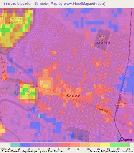 Szarvas,Hungary Elevation Map