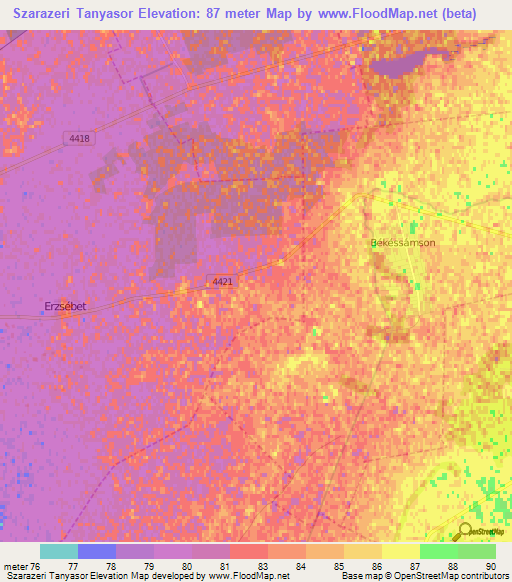 Szarazeri Tanyasor,Hungary Elevation Map