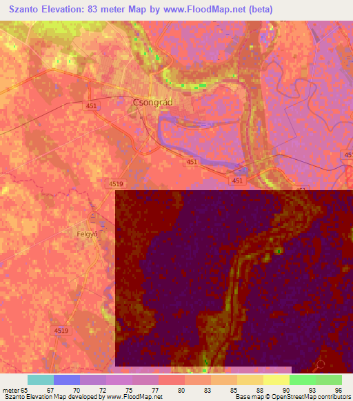 Szanto,Hungary Elevation Map