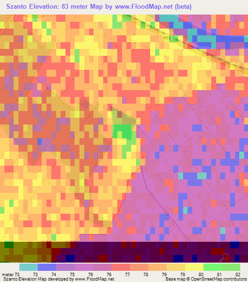 Szanto,Hungary Elevation Map