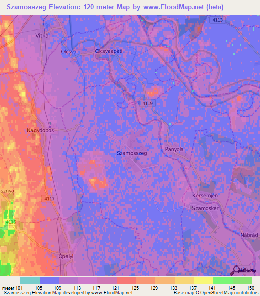 Szamosszeg,Hungary Elevation Map