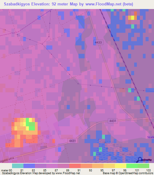 Szabadkigyos,Hungary Elevation Map