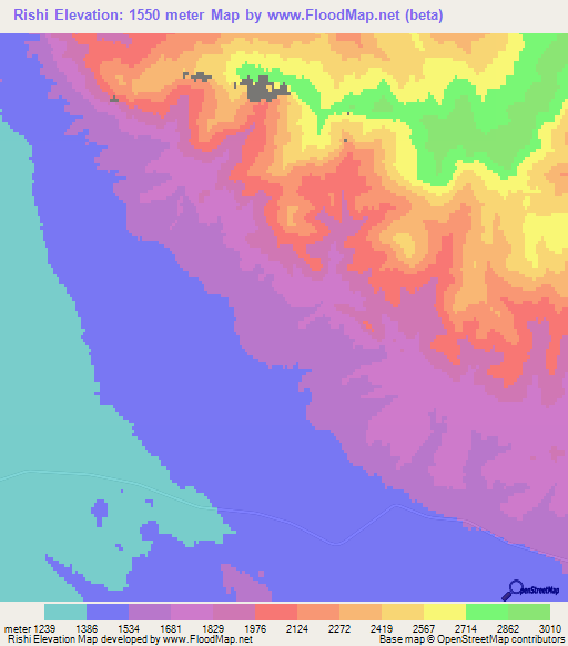 Rishi,Iran Elevation Map