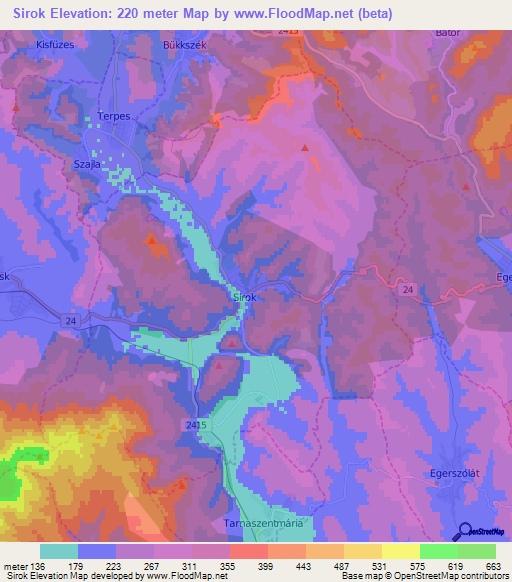 Sirok,Hungary Elevation Map