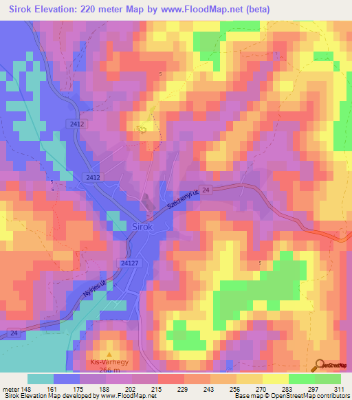 Sirok,Hungary Elevation Map