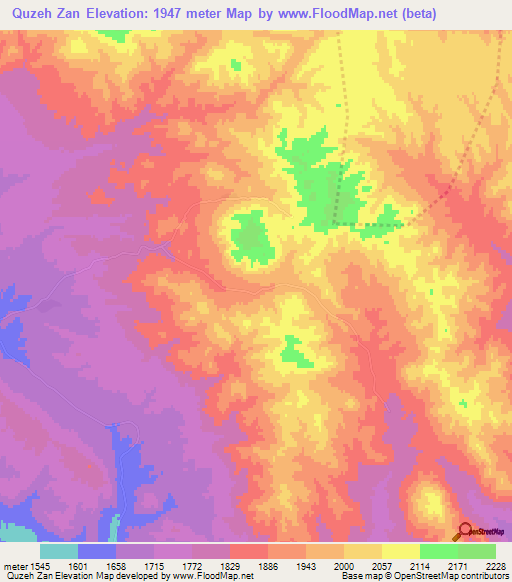 Quzeh Zan,Iran Elevation Map
