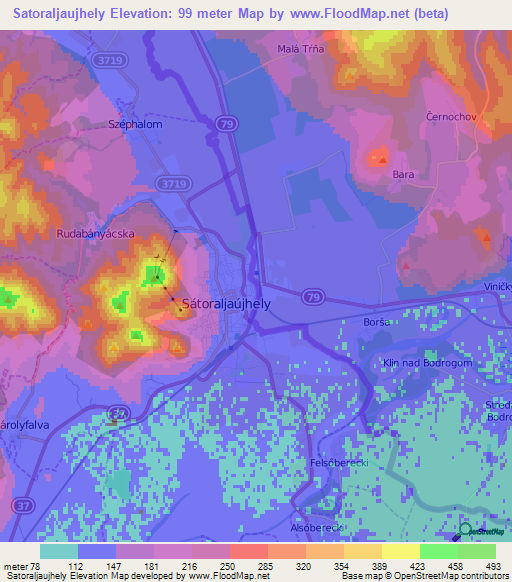Satoraljaujhely,Hungary Elevation Map
