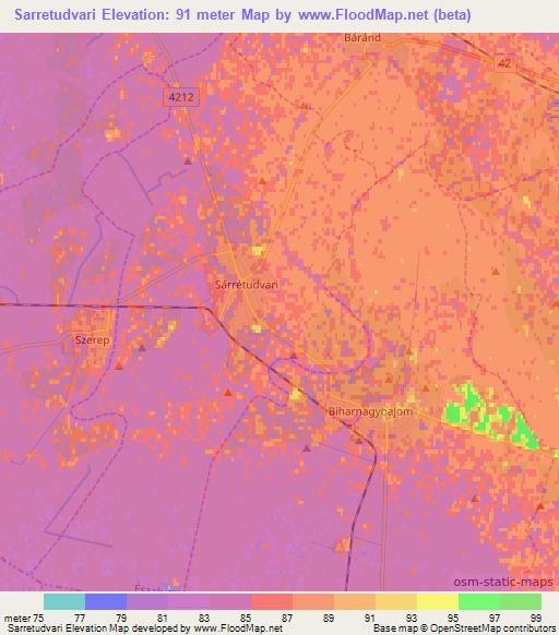 Sarretudvari,Hungary Elevation Map
