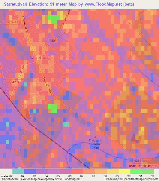Sarretudvari,Hungary Elevation Map