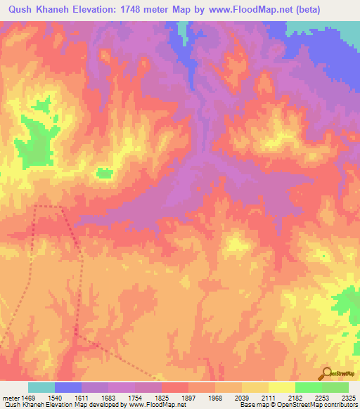 Qush Khaneh,Iran Elevation Map