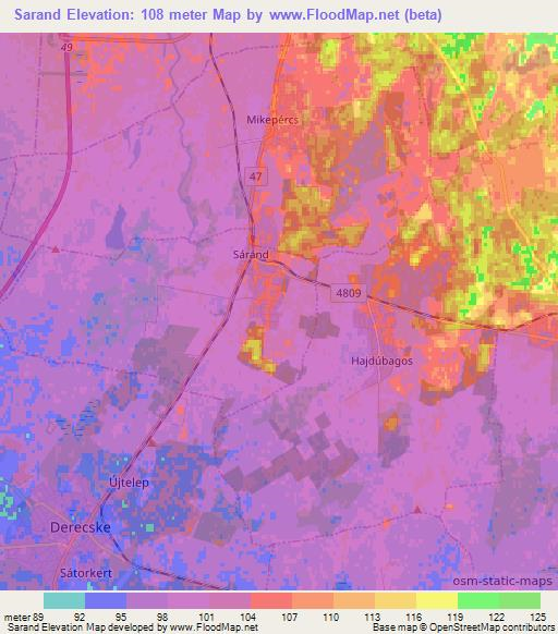 Sarand,Hungary Elevation Map