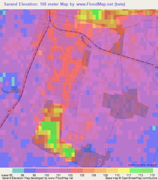 Sarand,Hungary Elevation Map