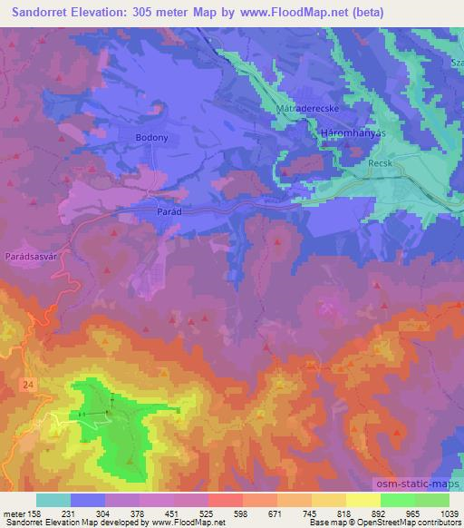 Sandorret,Hungary Elevation Map