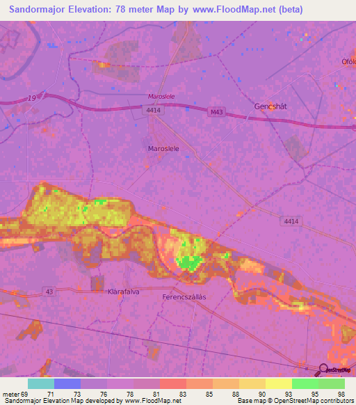 Sandormajor,Hungary Elevation Map