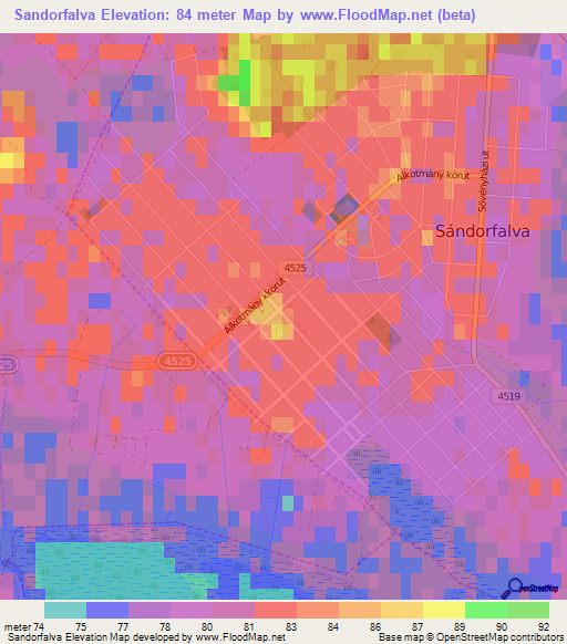Sandorfalva,Hungary Elevation Map