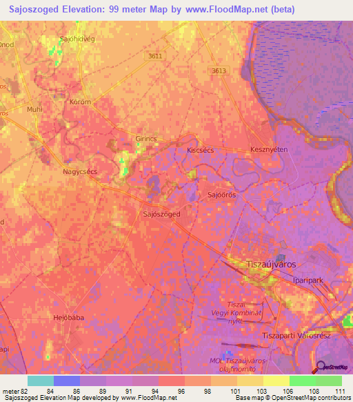 Sajoszoged,Hungary Elevation Map