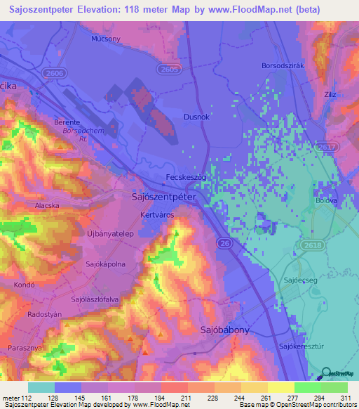 Sajoszentpeter,Hungary Elevation Map