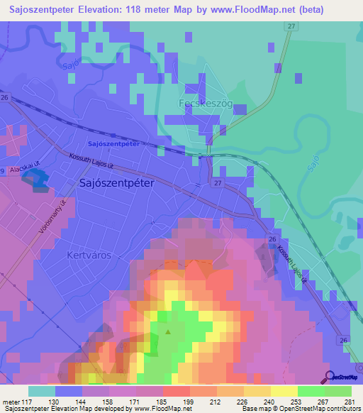 Sajoszentpeter,Hungary Elevation Map