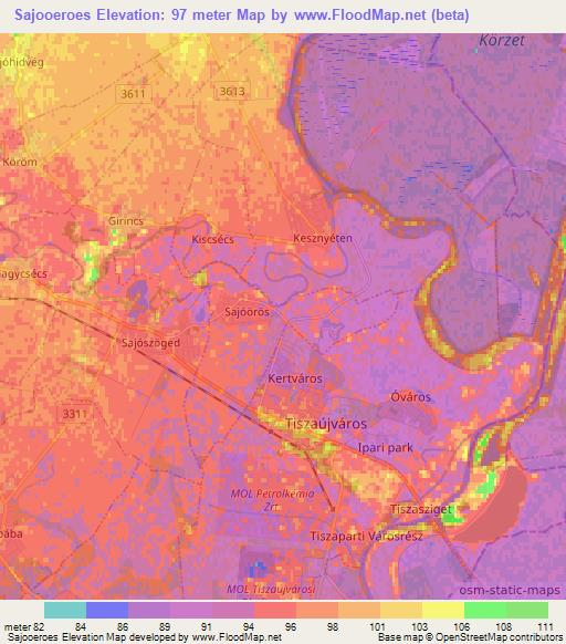 Sajooeroes,Hungary Elevation Map