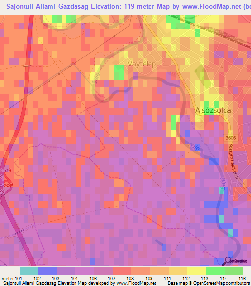 Sajontuli Allami Gazdasag,Hungary Elevation Map