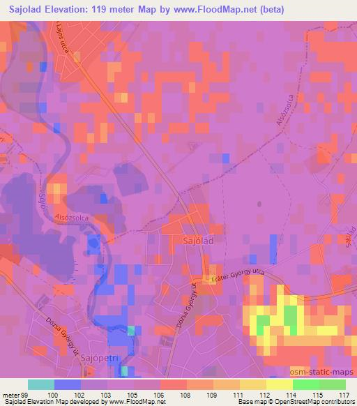 Sajolad,Hungary Elevation Map