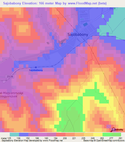 Sajobabony,Hungary Elevation Map