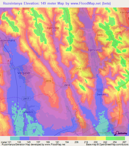 Ruzsintanya,Hungary Elevation Map