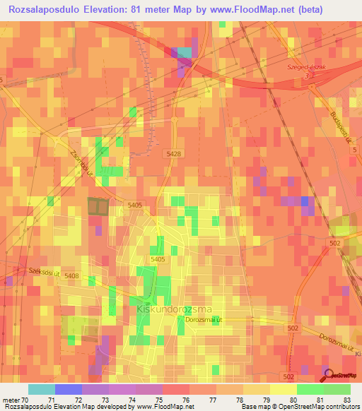 Rozsalaposdulo,Hungary Elevation Map