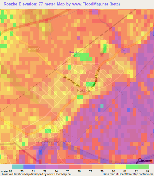 Roszke,Hungary Elevation Map