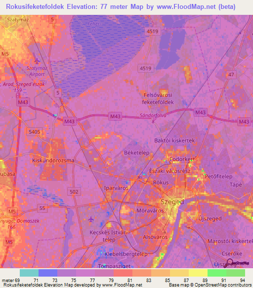 Rokusifeketefoldek,Hungary Elevation Map