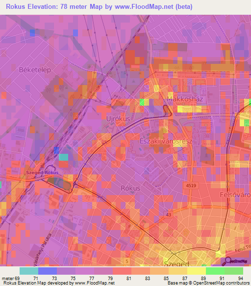 Rokus,Hungary Elevation Map