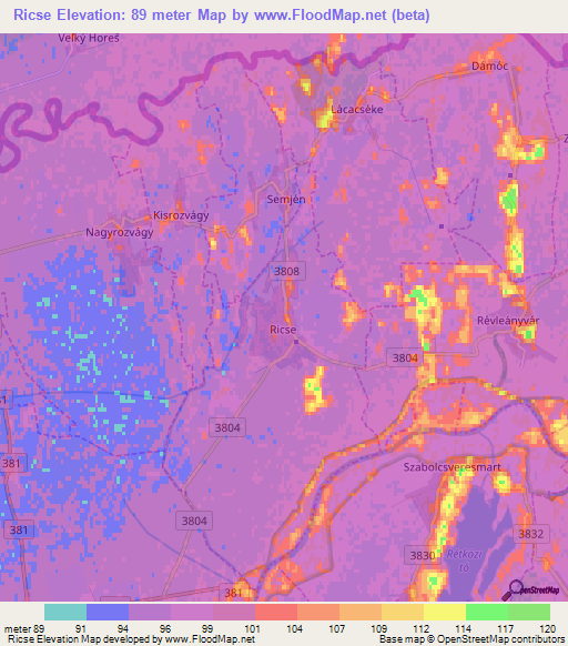 Ricse,Hungary Elevation Map