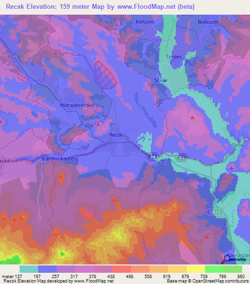Recsk,Hungary Elevation Map