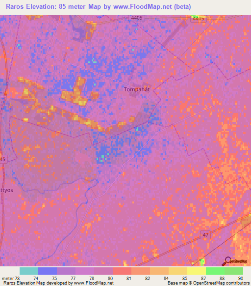 Raros,Hungary Elevation Map